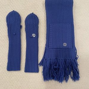 Lululemon Blue Knit Glove/Mittens + Scarf Set